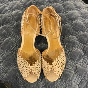 SCHUTZ studded block ankle strap heels